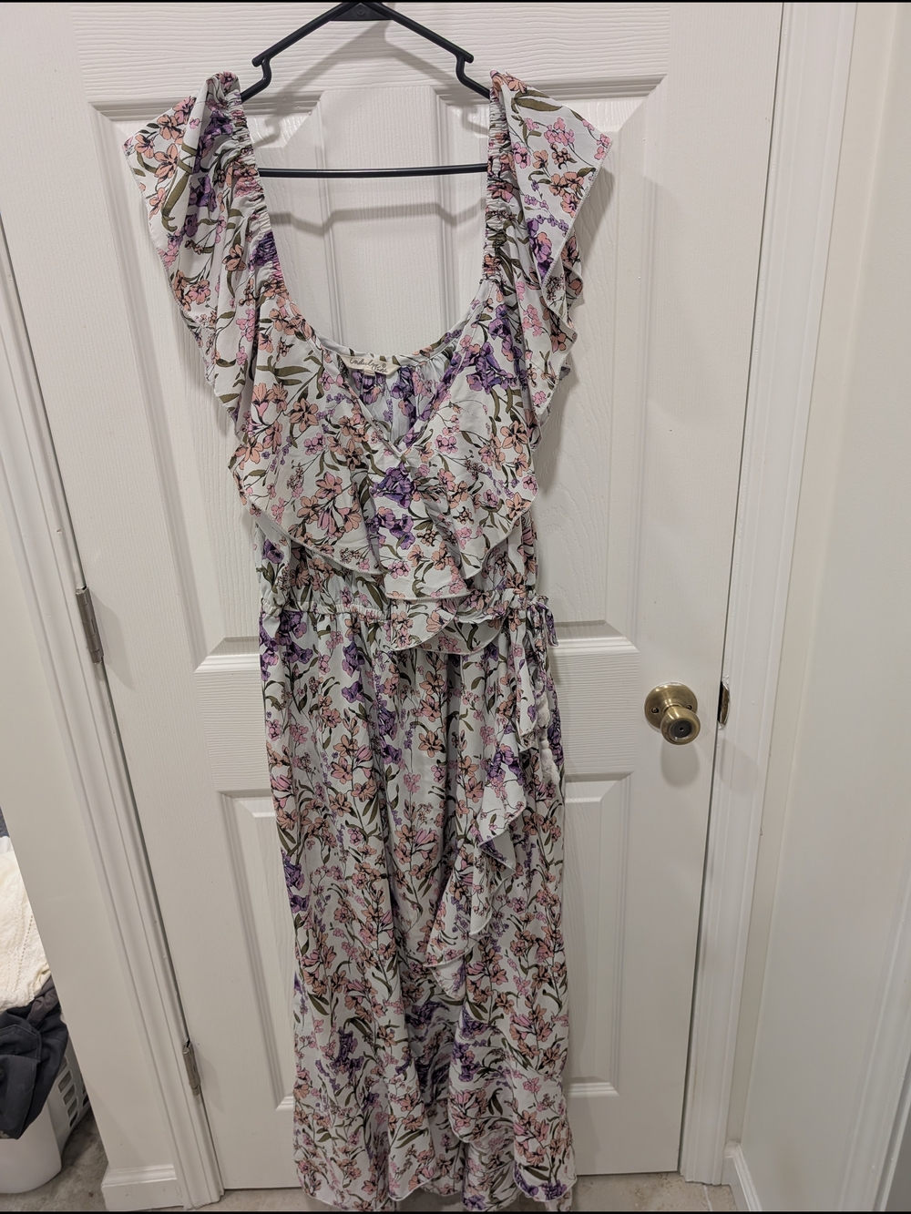 indulge Floral Ruffle Blouse in White with Pink & Lavender